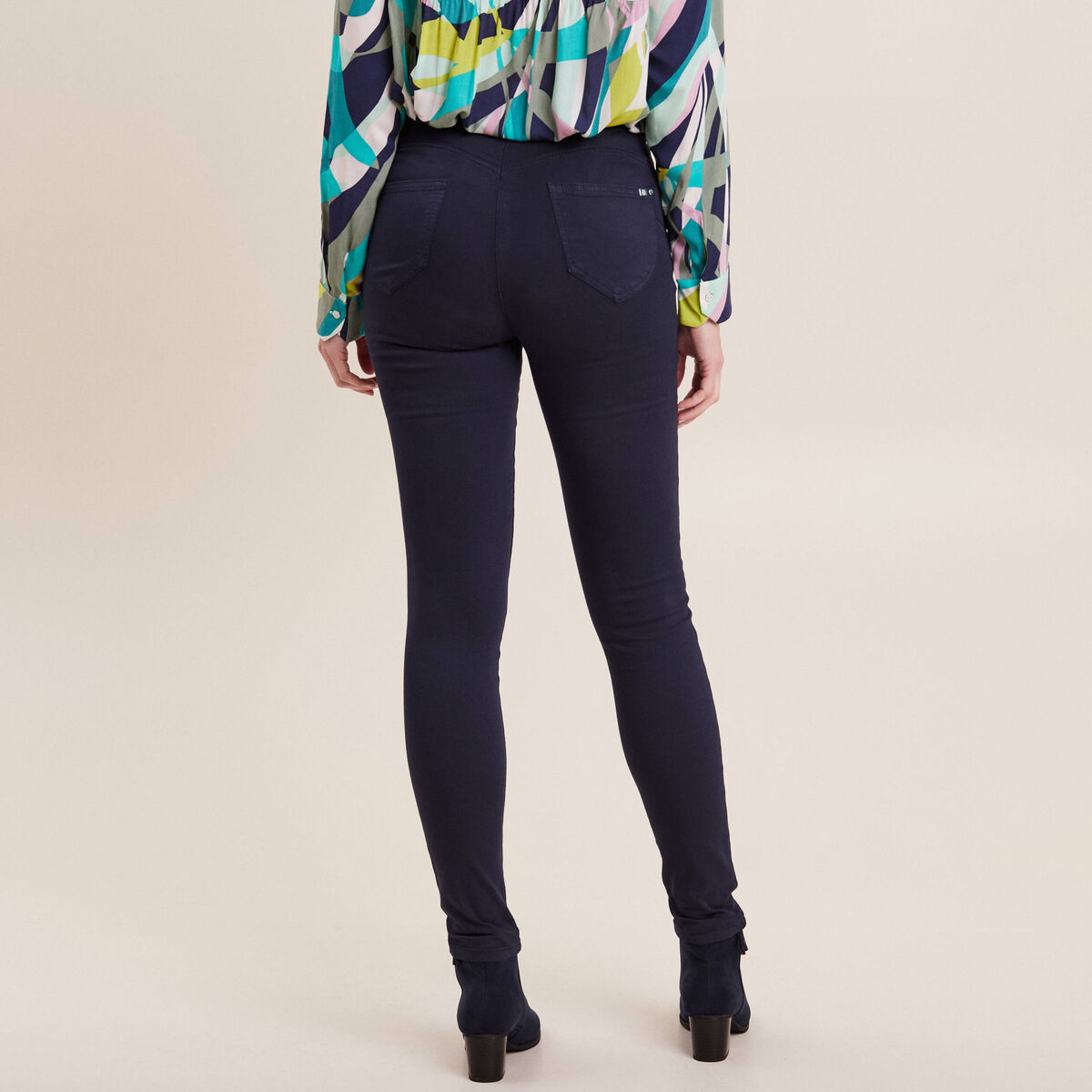 Pantalon léger taille haute long bleu marine femme