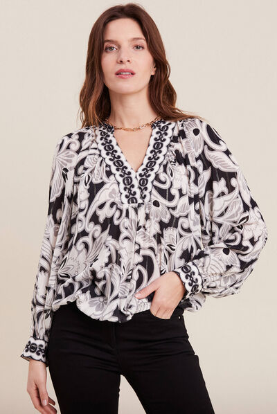 Blouse manches longues gris femme