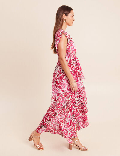 Robe longue portefeuille rose femme