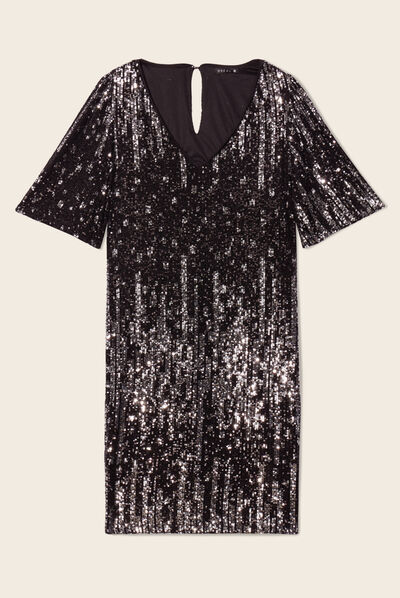 Robe évasée sequins noir femme