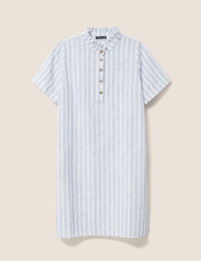 Robe droite courte col montant bleu femme