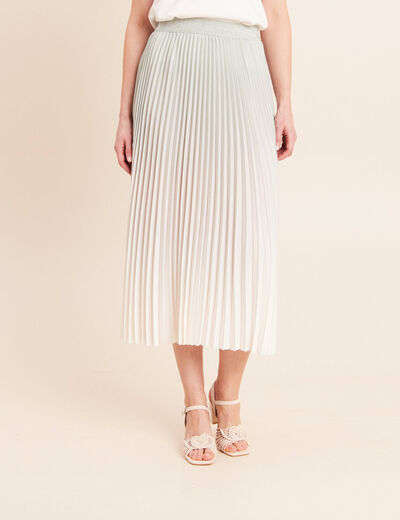 Jupe midi patineuse pliss&eacute;e vert clair femme