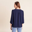 Blouse col v manches 3/4 fluide bleu marine femme