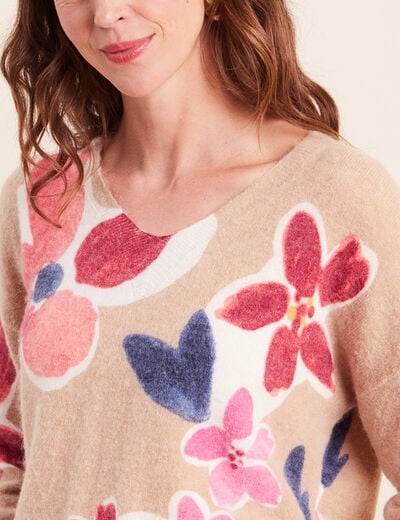 Pull manches longues beige femme
