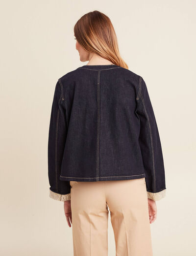 Veste sans col denim brut femme