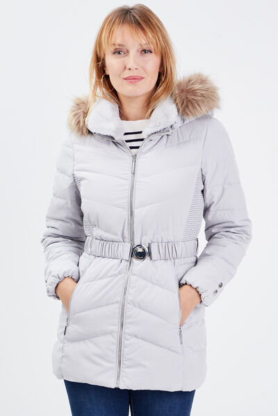 Doudoune cintrée à capuche gris femme