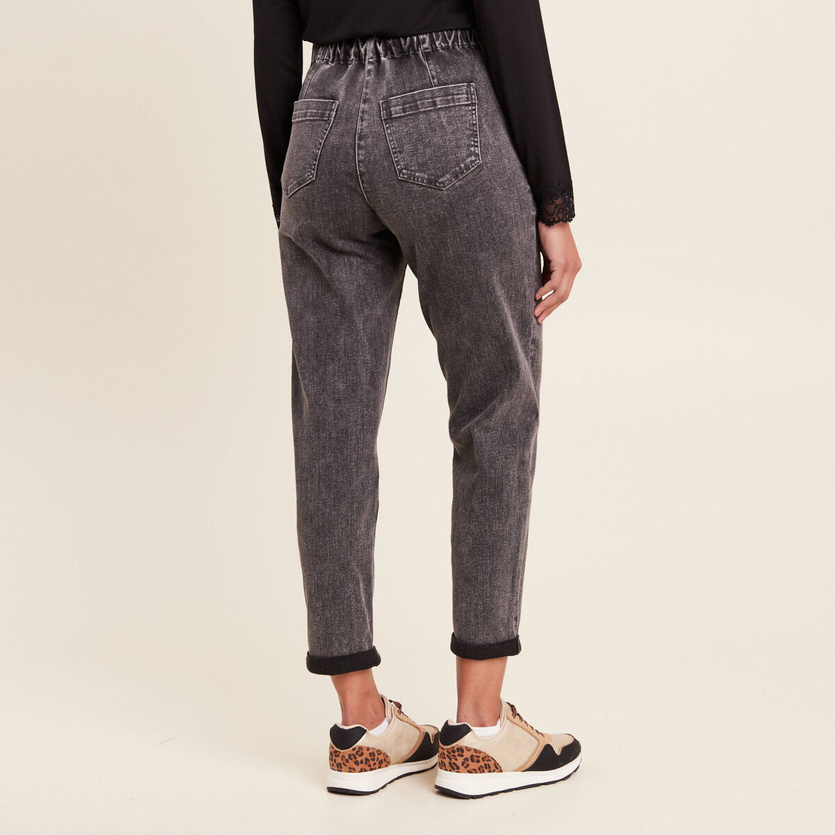 Jean coupe mom 7/8&egrave;me denim gris femme