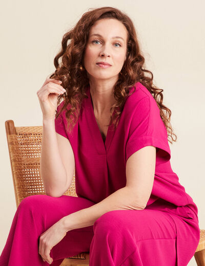 Blouse manches courtes rose fushia femme