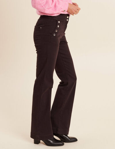 Pantalon coupe bootcut &agrave; pont marron fonc&eacute; femme