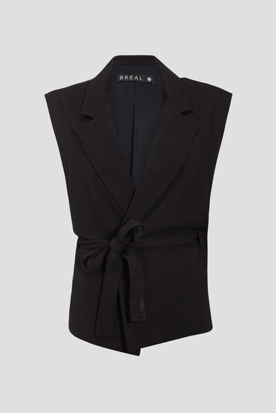 Veste tailleur sans manches noir femme