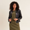 Blouson cintré simili cuir noir femme