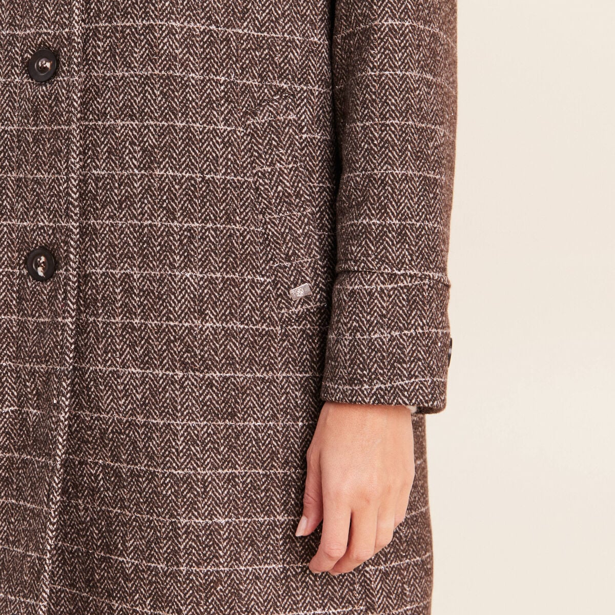 Manteau col montant doubl&eacute; marron femme