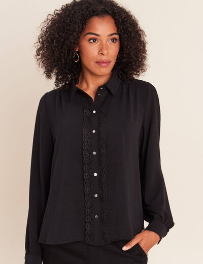 Chemise fluide manches longues dentelle noir femme