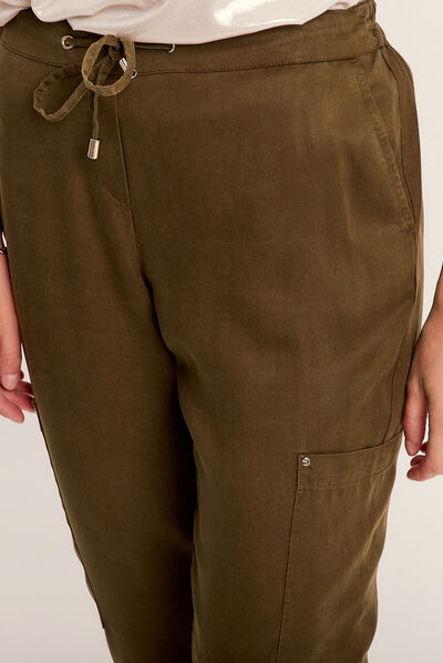 Pantalon large fluide 7/8ème vert olive femme