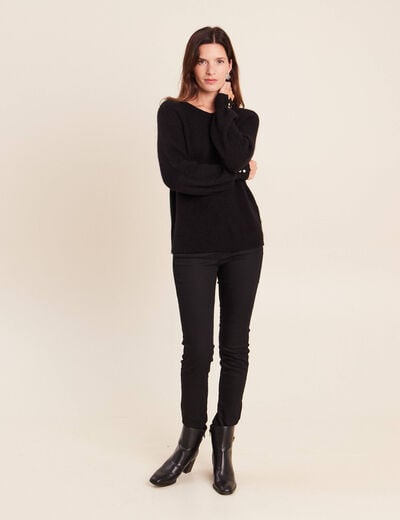 Pull col rond manches longues noir femme