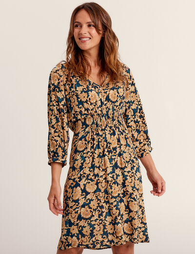 Robe évasée manches 3/4 bleu foncé femme