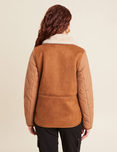 Blouson suédine boutonné camel femme