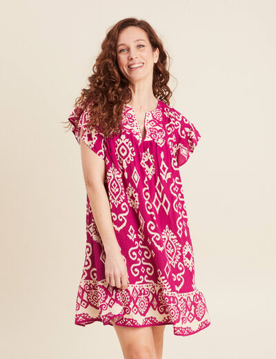 Robe évasée fluide rose fushia femme