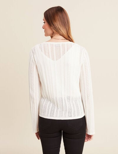 Gilet mi-long manches longues ecru femme