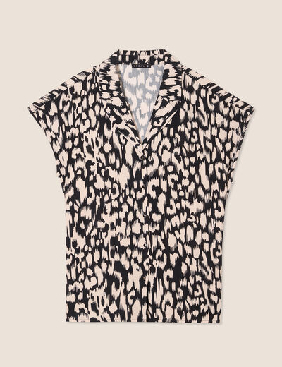 Chemise crêpe manches courtes noir femme
