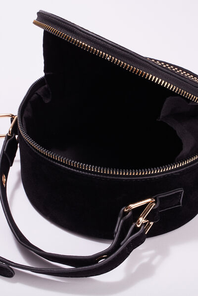 Sac rond suédine clouté noir femme