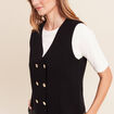 Gilet court cintr&eacute; sans manches col v noir femme