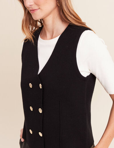 Gilet court cintr&eacute; sans manches col v noir femme