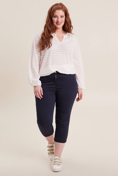 Pantacourt droit taille standard bleu marine femme