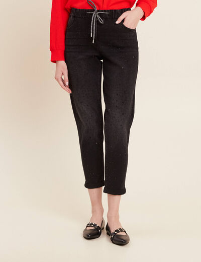 Jean jogging strass denim noir femme