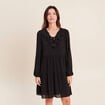 Robe courte &eacute;vas&eacute;e col v manches longues noir femme