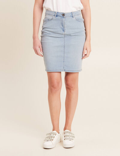 Jupe droite denim double stone femme