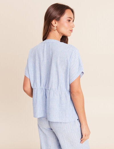 Blouse ample col v manches courtes bleu femme