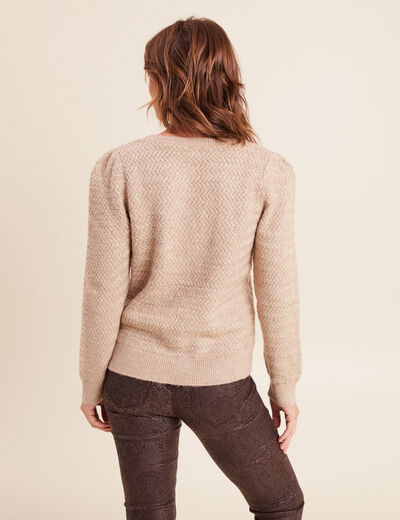 Pull col tunisien manches longues beige femme