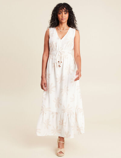robe évasée col V doublée beige femme