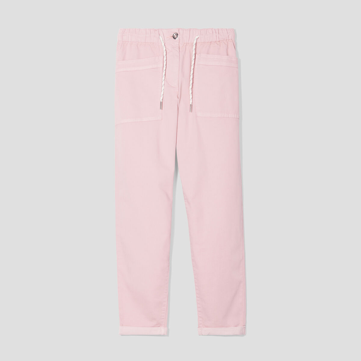 Pantalon coupe droite à coulisse rose pastel femme