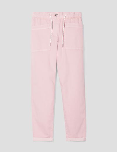 Pantalon coupe droite à coulisse rose pastel femme