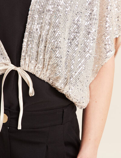 Veste kimono courte sequins couleur or femme