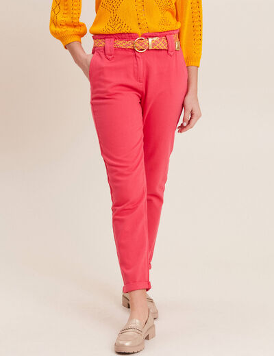 Pantalon carotte ceinturé rose cerise femme