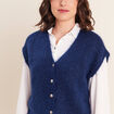 Gilet droit mi-long col v bleu marine femme