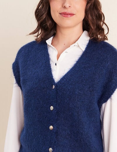 Gilet droit mi-long col v bleu marine femme