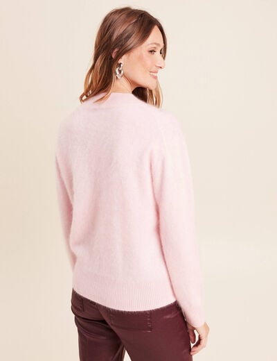 Pull cachemire col montant rose femme