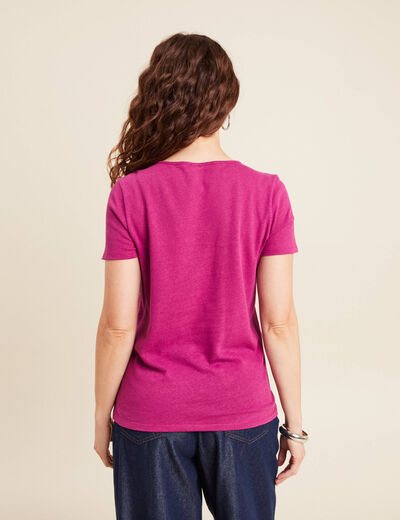 T-shirt manches courtes col en V violet femme