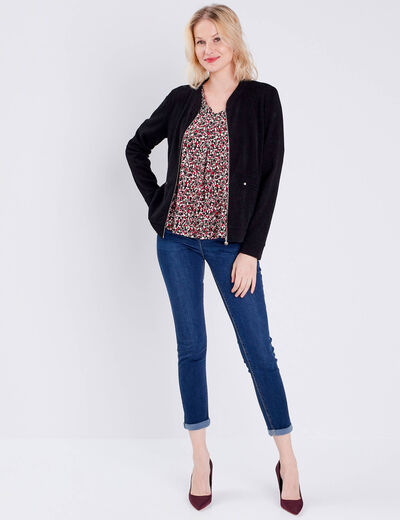 Gilet manches longues zippé noir femme