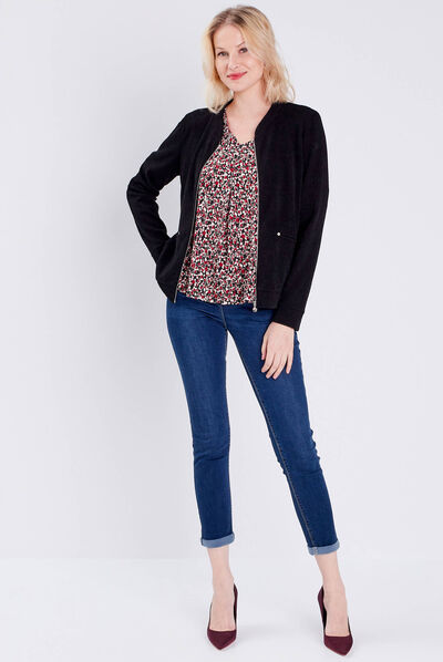 Gilet manches longues zippé noir femme