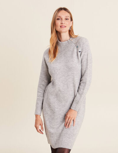 Robe pull droite col montant gris clair femme