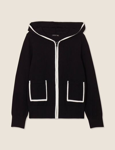 Gilet manches longues capuche noir femme