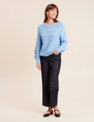 Pull confectionn&eacute; en France bleu ciel femme
