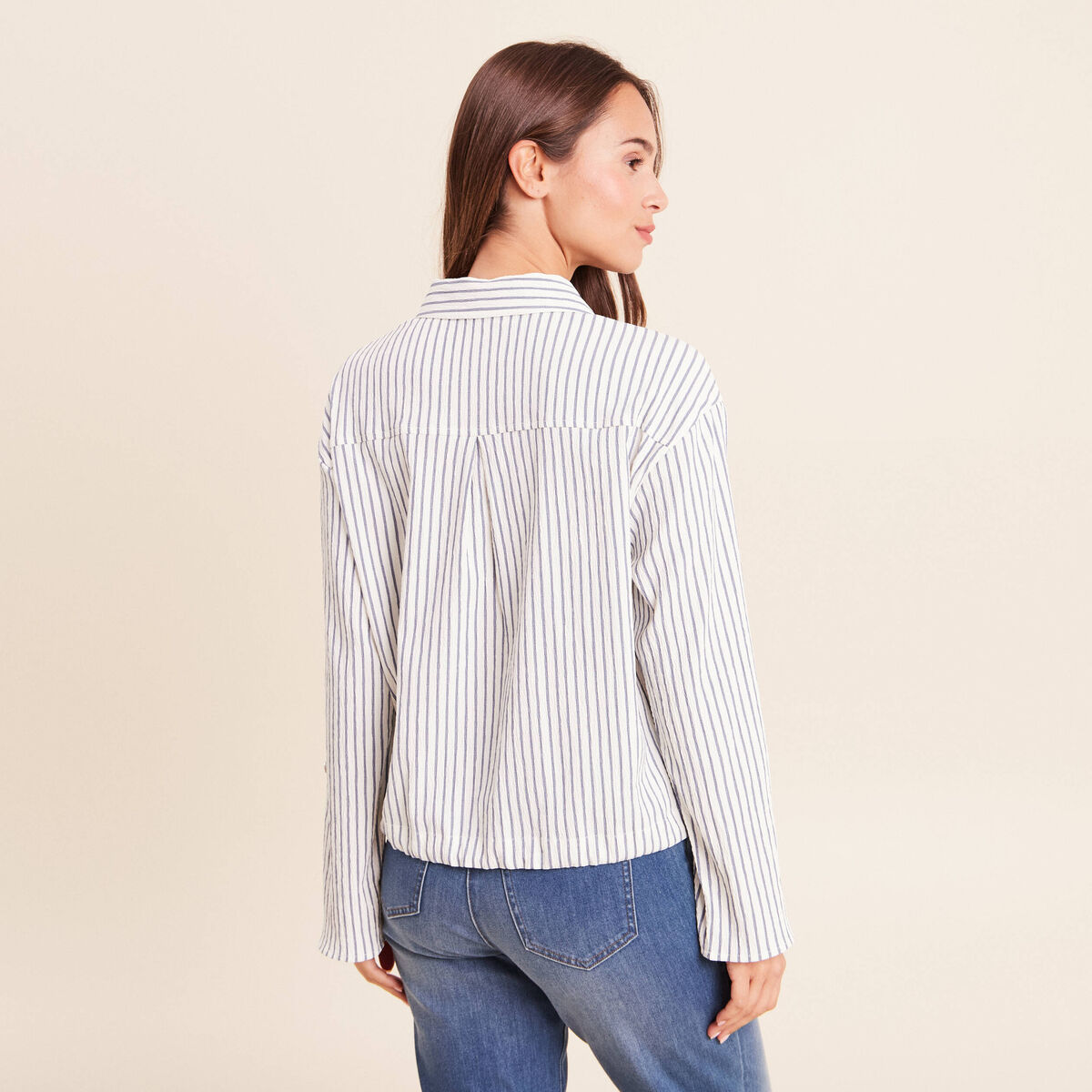 Chemise fluide manches longues bleu femme