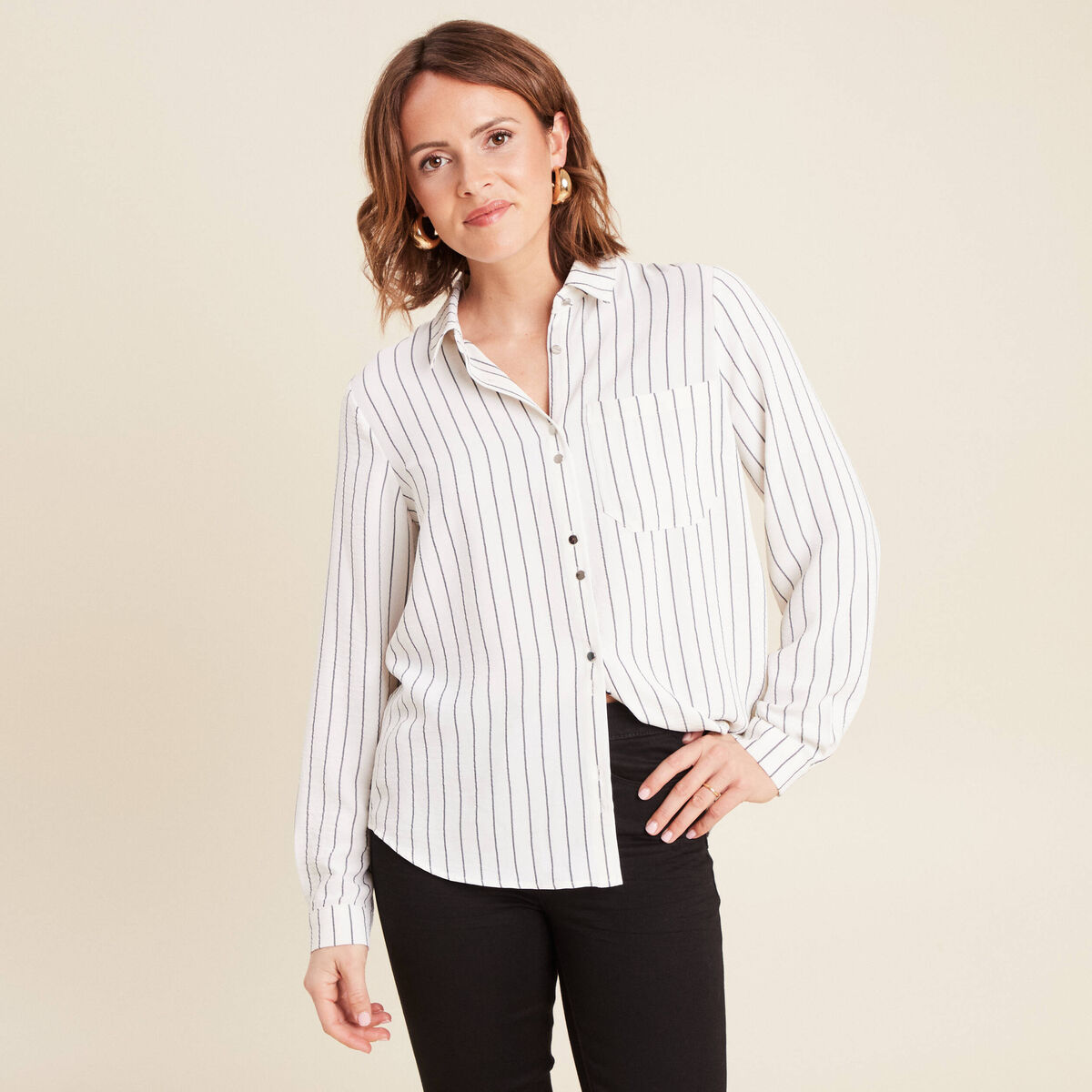 Chemise manches longues gris fonc&eacute; femme