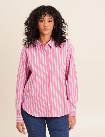 Chemise manches longues en coton strass rose femme